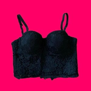 black lace corset bustier top with flower design. size small.